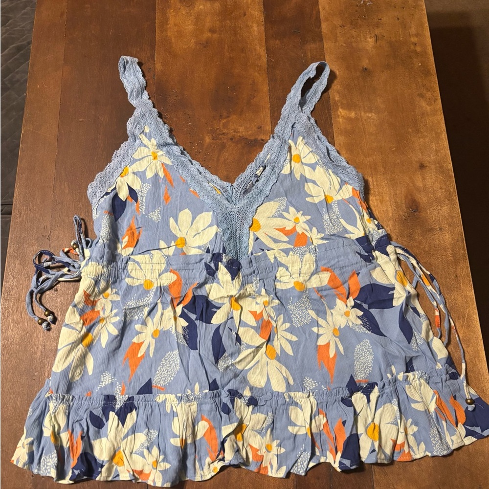 Floral Blue and Orange Women's Top